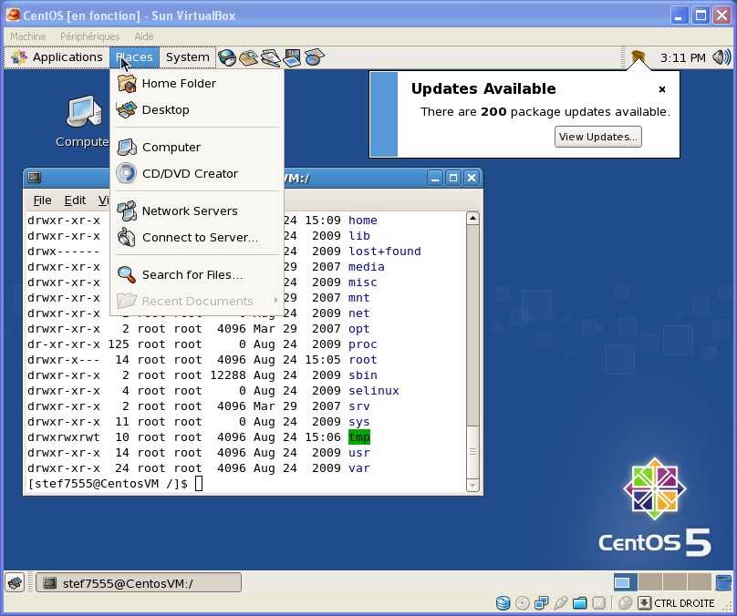 Bureau CentOS 5.2 (image non visible !)