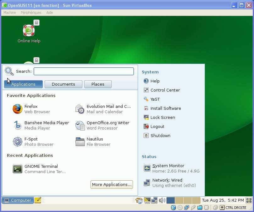 Bureau openSUSE 11 (image non visible !)